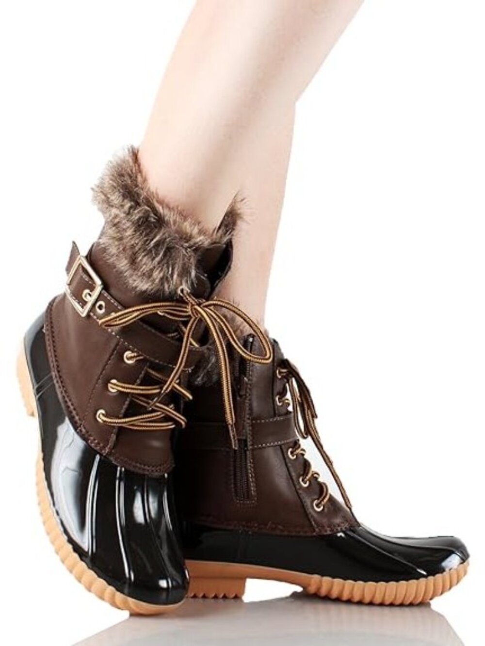 Nature Breeze Faux Fur Cuffs Duck Boots Lined Womens Size 7.5 Waterproof